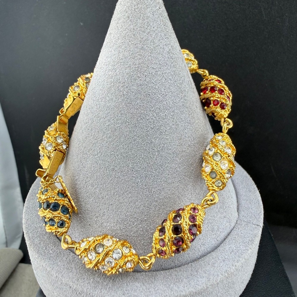 Vintage Camrose Kross Bracelet Gold Tone Rhinestone JBK 7.5" READ